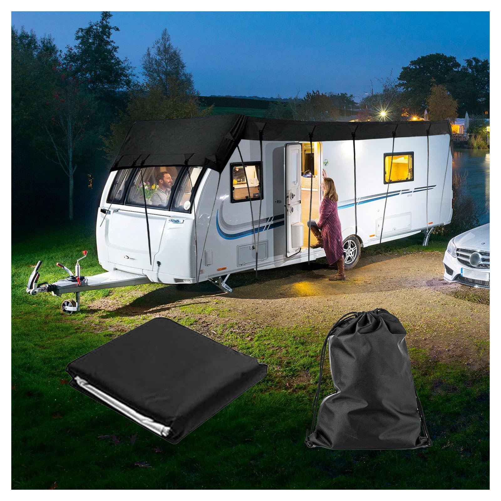 YoruiDeedse Wohnwagen Schutzhülle 210D Oxford-Gewebe Wohnwagen Abdeckung Zusammenklappbar, Leicht Zu Reinigen Wohnwagenplane Geeignet Für Wohnwagen, Wohnmobile, Busse,Black-46 * 9.8ft YoruiDeedse Wohnwagen Schutzhülle 210D Oxford-Gewebe Wohnwagen Abdeckung Zusammenklappbar, Leicht Zu Reinigen Wohnwagenplane Geeignet Für Wohnwagen, Wohnmobile, Busse,Black-46 * 9.8ft von YoruiDeedse