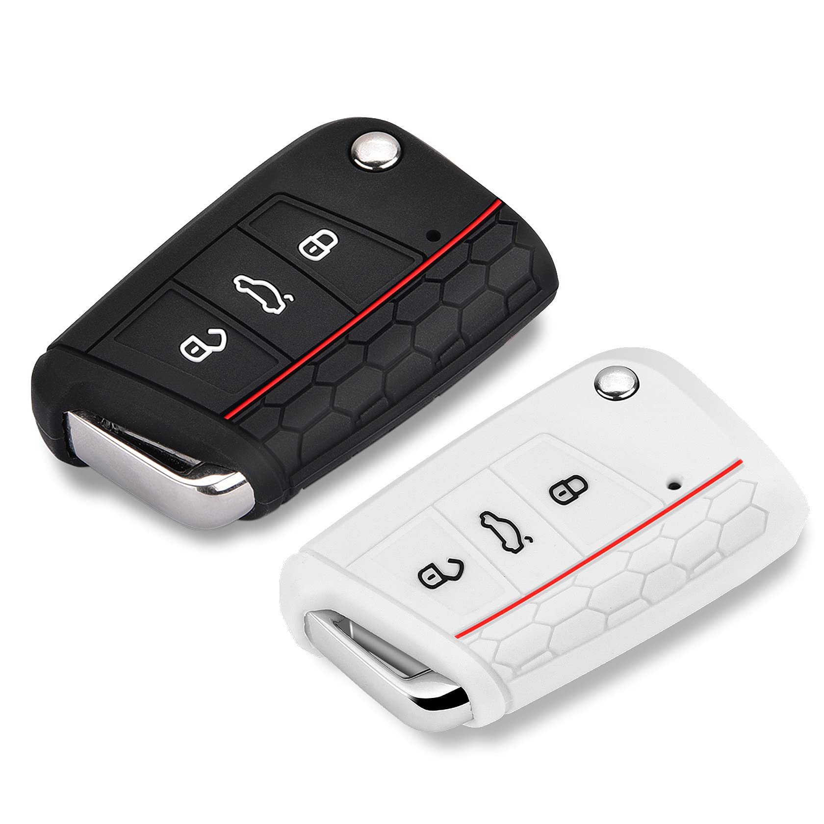 2 Stück Autoschlüssel Hülle Schlüssel Hülle Kompatibel für VW Golf 7 Schlüsselhülle Cover Yosemy 3 Tasten Auto Schlüssel Silikon Cover Schwarz + Weiß von Yosemy