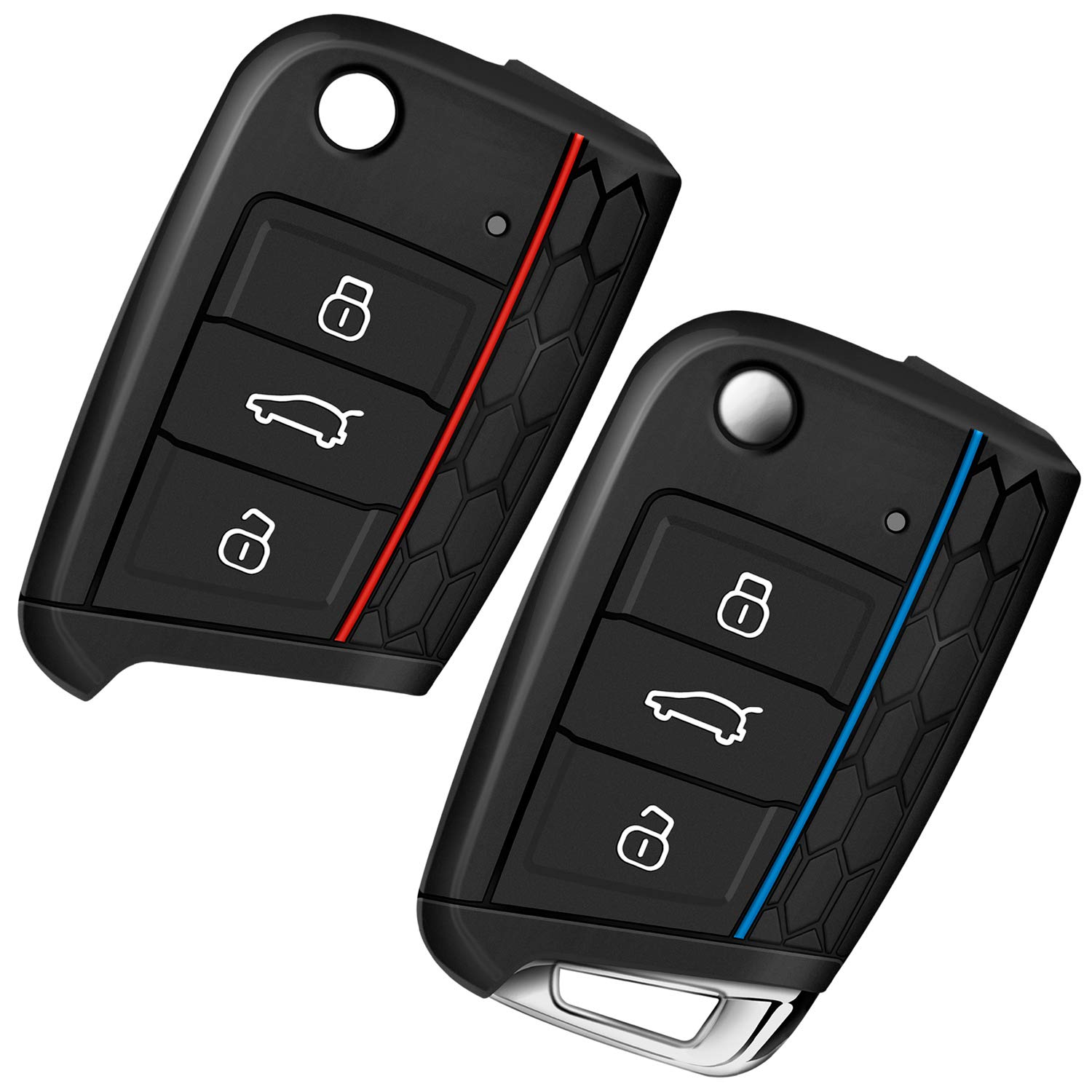 Autoschlüssel Hülle Schlüssel Hülle Kompatibel für VW Golf 7 Schlüsselhülle Cover Yosemy 3 Tasten Auto Schlüssel Silikon Cover 2 Stück Rot + Blau von Yosemy