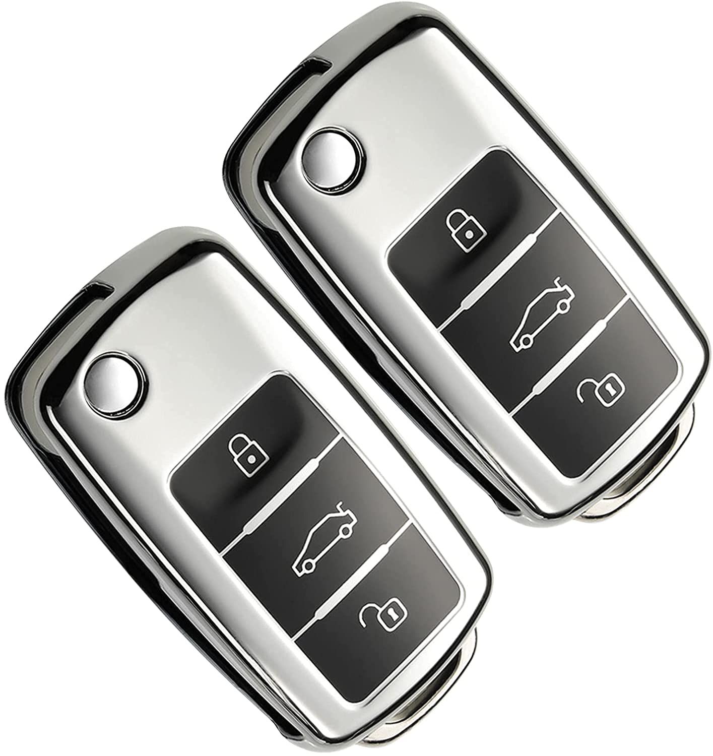 Yosemy 2stk Autoschlüssel Hülle,Schlüssel Hülle VW Golf Seat Schlüsselhülle Cover 3-Tasten TPU Auto Schlüssel Cover (Silber+Silber) von Yosemy