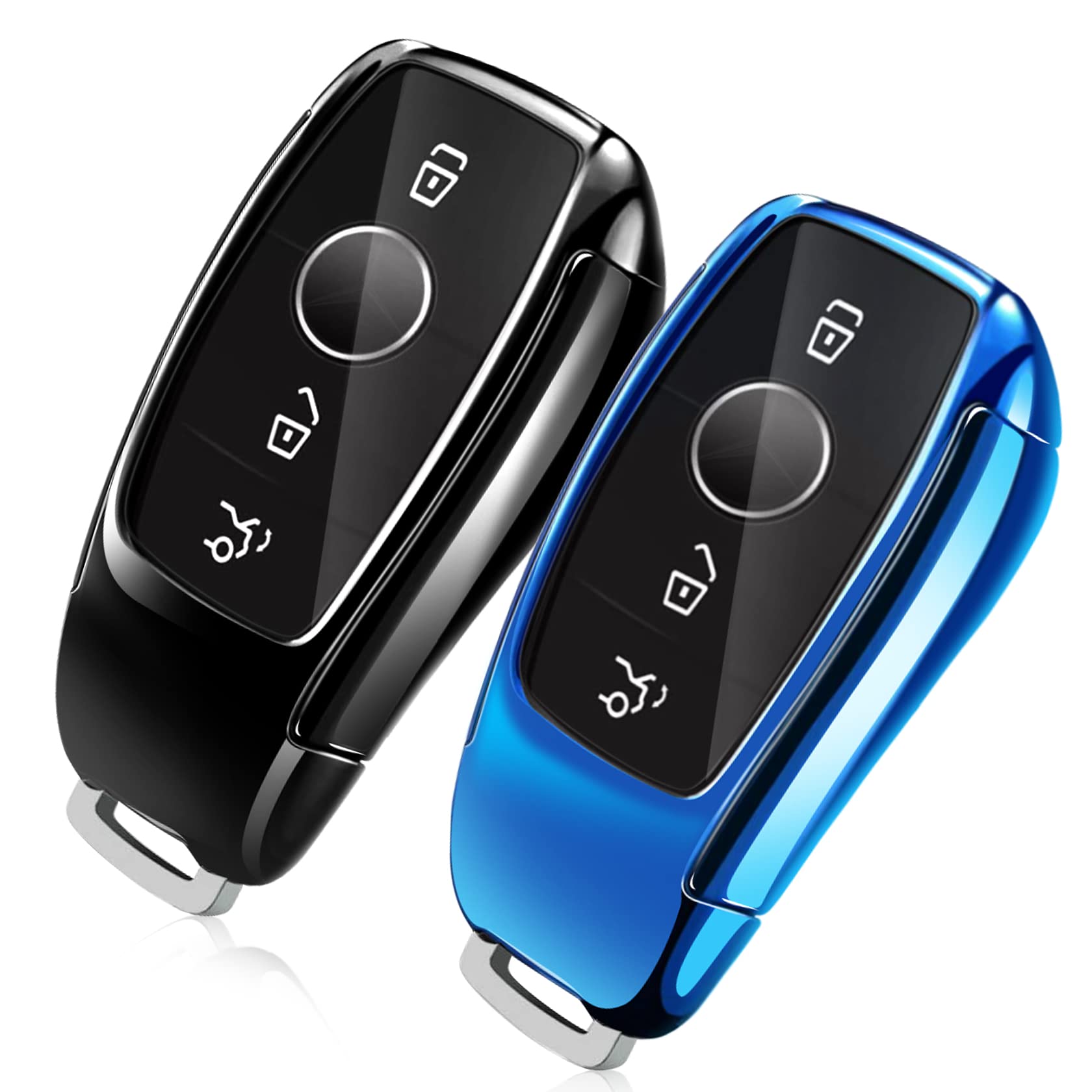 Yosemy 2stk Autoschlüssel Hülle Schlüsselhülle Kompatibel für Merce*des Ben_z Schlüssel Hülle MB Auto Schlüssel TPU Cover für Klasse A B C E S CLA GLA GLE GLC GLK AMG (2Stk/Schwarz+Blau) von Yosemy