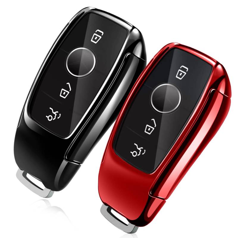 Yosemy 2stk Autoschlüssel Hülle Schlüsselhülle Kompatibel für Merce*des Ben_z Schlüssel Hülle MB Auto Schlüssel TPU Cover für Klasse A B C E S CLA GLA GLE GLC GLK AMG (2Stk/Schwarz+Rot) von Yosemy