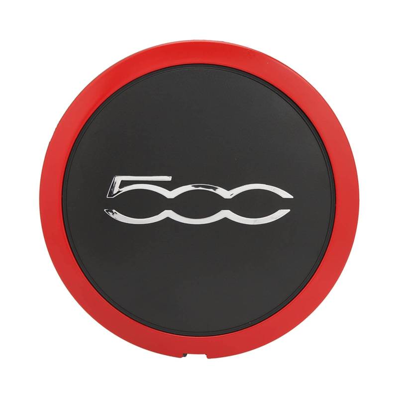 Mittlere Radnabenkappe mit Chromverzierung 68078419AC Hitzebeständiger Nabenersatz für FIAT 500, Hitzebeständiger Radnaben-Mittelkappenersatz mit Chromverzierung (Roter Kreis, von Yosoo Health Gear