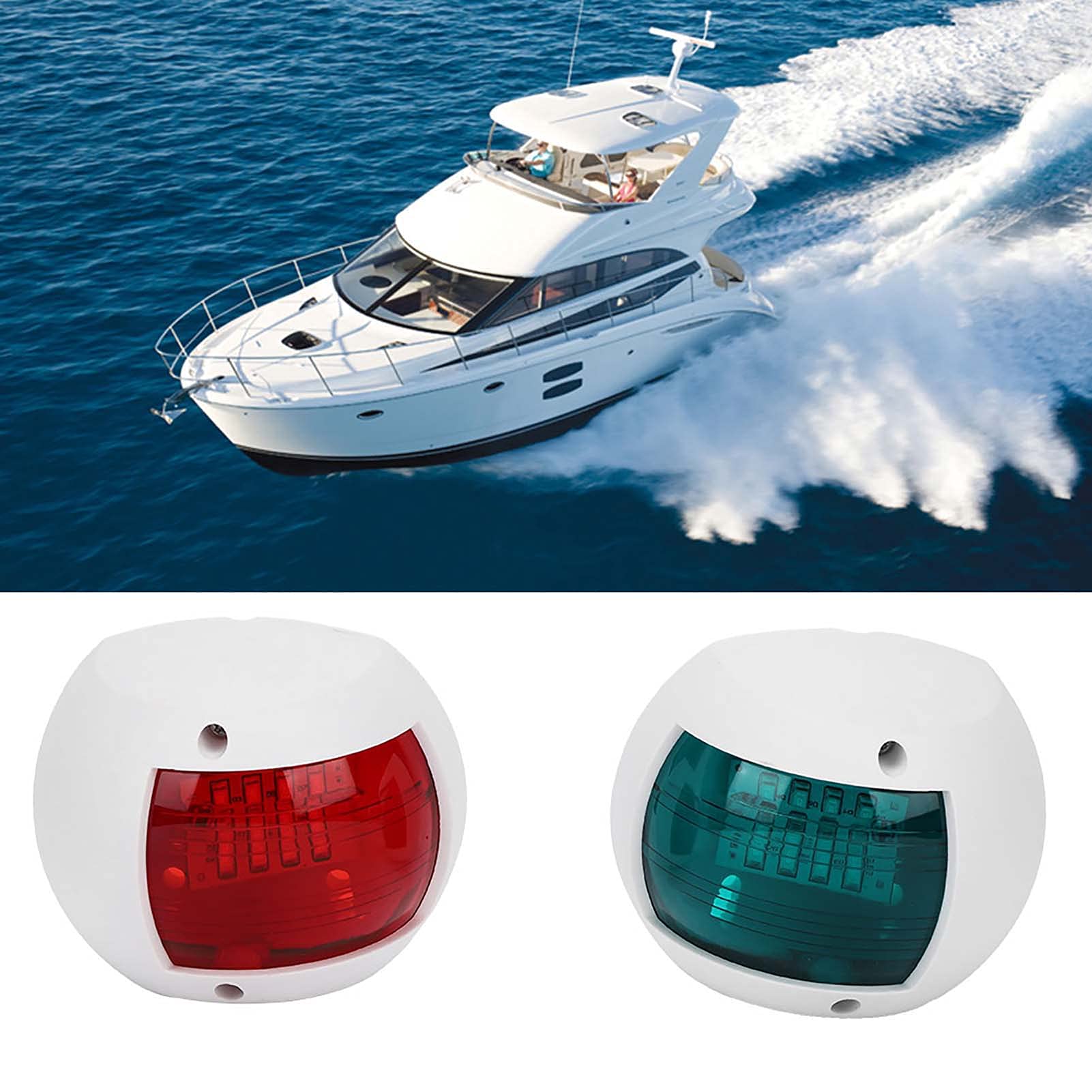 Seitliches Bootslicht, Navigationssignallicht, Paar Signallampen, Sphärische Rote Grüne LED, Wasserdichtes Bootsnavigationslicht DC12V-24V 3W (Weiss) von Yosoo Health Gear