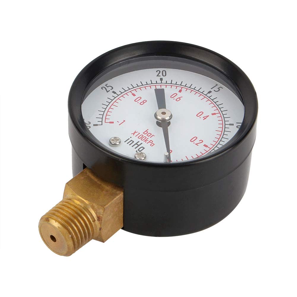Yosoo Health Gear Vakuum-Manometer, Manometer für Kraftstoff, Kupferlegierungs-Manometer, Wasser-Öl-Gas-Manometer 2"-Vakuum-Manometer für Luftkompressor-Wasser-Öl-Gas 1/4" NPT Lower Mount MF von Yosoo Health Gear
