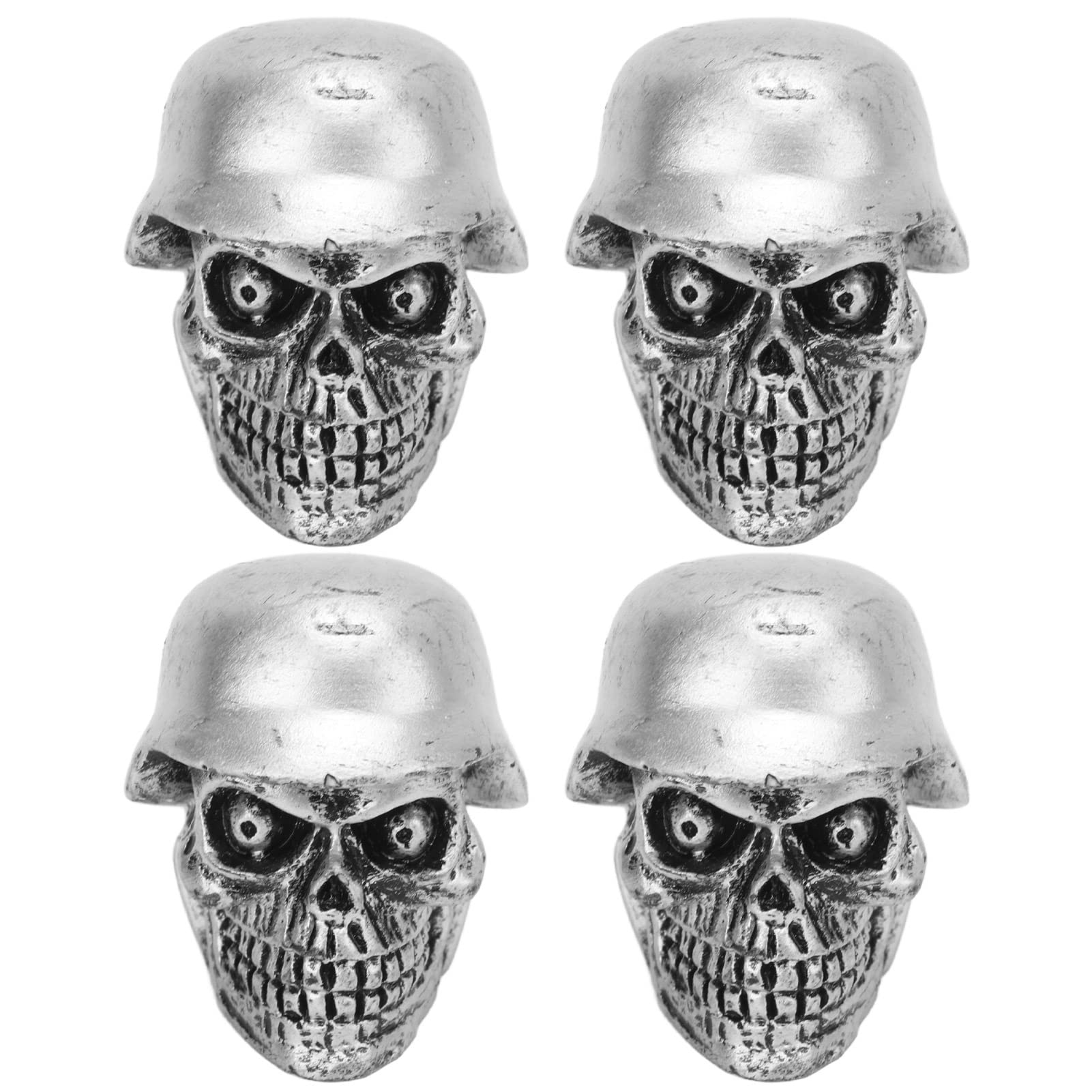 4 Stück/Set Reifen-Totenkopf-Ventilkappen, Helm-Typ-Vorbaukappen mit Gummiring, Universell für Autos, Fahrräder, SUVs, LKWs, Fahrräder, Motorräder (Silberfarbe) von Yosoo Health Gear