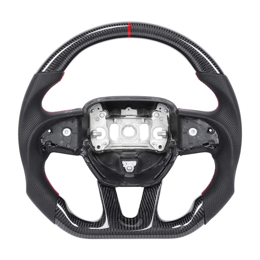Lenkrad Carbon Lenkrad Nappa Preforated Leather Red Stitching Ersatzauto modifiziertes Zubehör Fit für Dodge Challenger/Charger 2015-2020 Lenkrad Carbon Lenkrad Nappa Preforated Leather Red Stitching Ersatzauto modifiziertes Zubehör Fit für Dodge Challenger/Charger 2015-2020 von Akozon