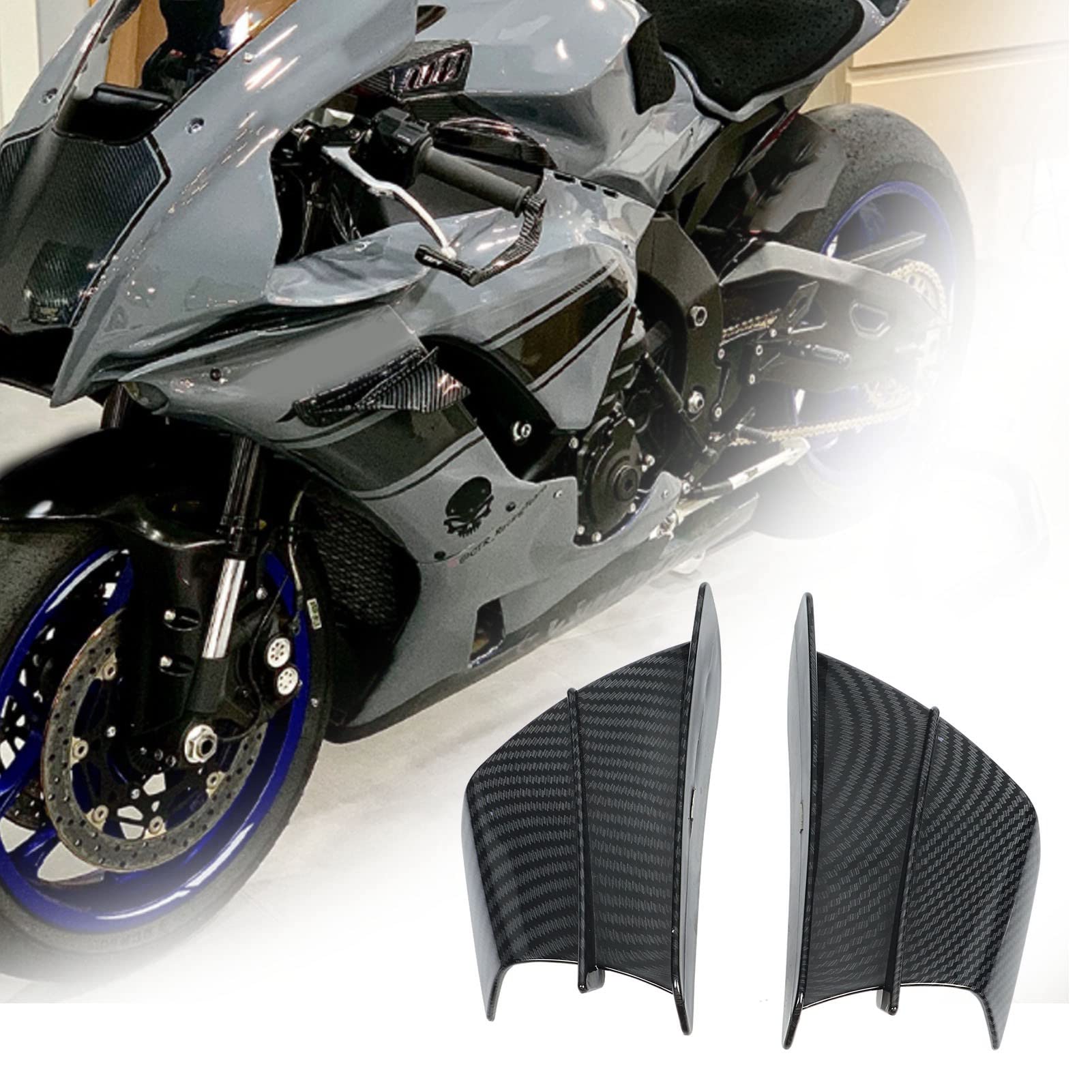 Motorrad-Windflügel, Motorrad-Winglets, 1 Paar Motorrad-aerodynamischer Flügel, Kohlefaser-Stil, Seitenverkleidungen, Winglets, Universelle Passform von Yosoo