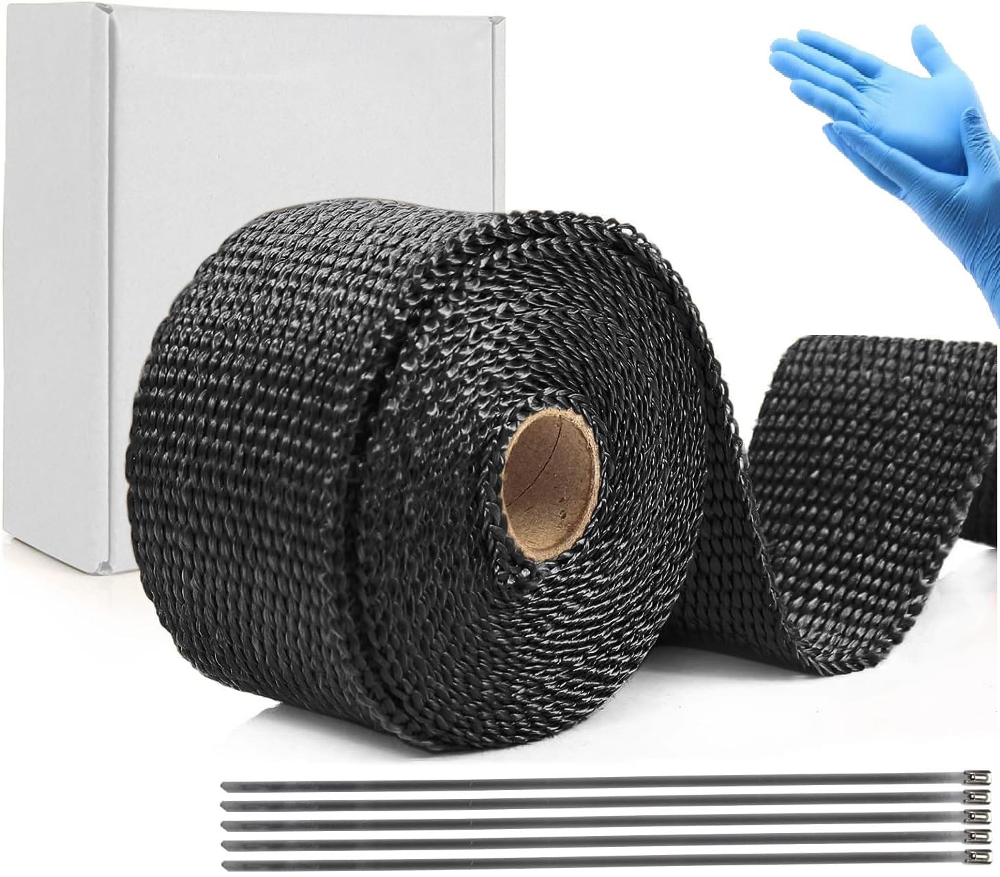 Yosugi Hitzeschutzband Heat Protection,10m Motorcycle Auspuff Bandage mit 5 Kabelbinder Edelstahl Hitzeschutzband für Fächerkrümmer Thermoband Krümmerband Auto Motorrad Auspuff (Schwarz) von Yosugi