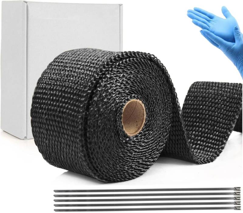 Yosugi 10M Hitzeschutzband Auspuff Dichtband Hitzeschutz mit 5 Kabelbinder Stainless Steel Cable Ties for Motorcycle Manifold, Thermal Tape, Manifold Tape(Schwarz) von Yosugi