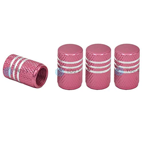 YOU.S Alu Ventilkappen Pink/Rosa mit Silberringen mit Dichtung Ventil Kappen Abdeckung für Auto PKW LKW (4 Stück) von You.S