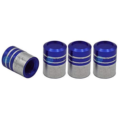 YOU.S Alu Zylinder Ventilkappen Silber-Blau mit Dichtung Ventil Kappen Abdeckung für Auto PKW LKW (4 Stück) von You.S