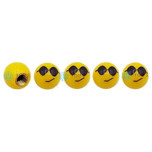 YOU.S Kunststoff Emotion Smileys 'Sonnenbrille' Ventilkappen Gelb mit Dichtung Ventil Kappen Abdeckung für Auto PKW LKW (5 Stück) von You.S