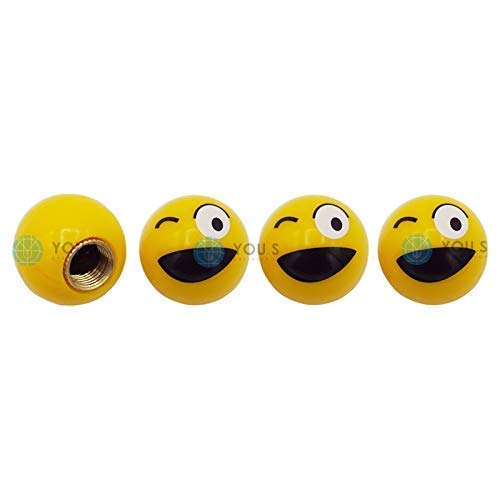 YOU.S Kunststoff Emotion Smileys 'lachender Zwinker' Ventilkappen Gelb mit Dichtung Ventil Kappen Abdeckung für Auto PKW LKW (4 Stück) von You.S