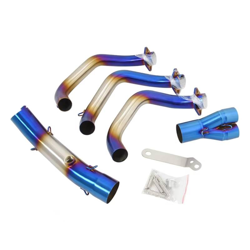 Motorrad Auspuffrohr Kompatibel Mit Yamaha Für MT09 FZ09 FJ09 Für Tracer 900 GT 2015–2020 Motorradauspuff Für Fluchtsysteme Vorderes Verbindungsrohr 51 Mm Ändern(Blue) von Youmero