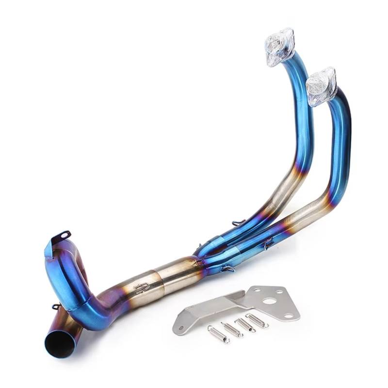 Youmero Motorrad Auspuffrohr Kompatibel Mit Yamaha Für MT07 2014 2015 2016 2017 2018 2019 2020 2021 2022 Motorradauspuff Mittelschalldämpfer Am Vorderrohr Komplettset(Blue) von Youmero