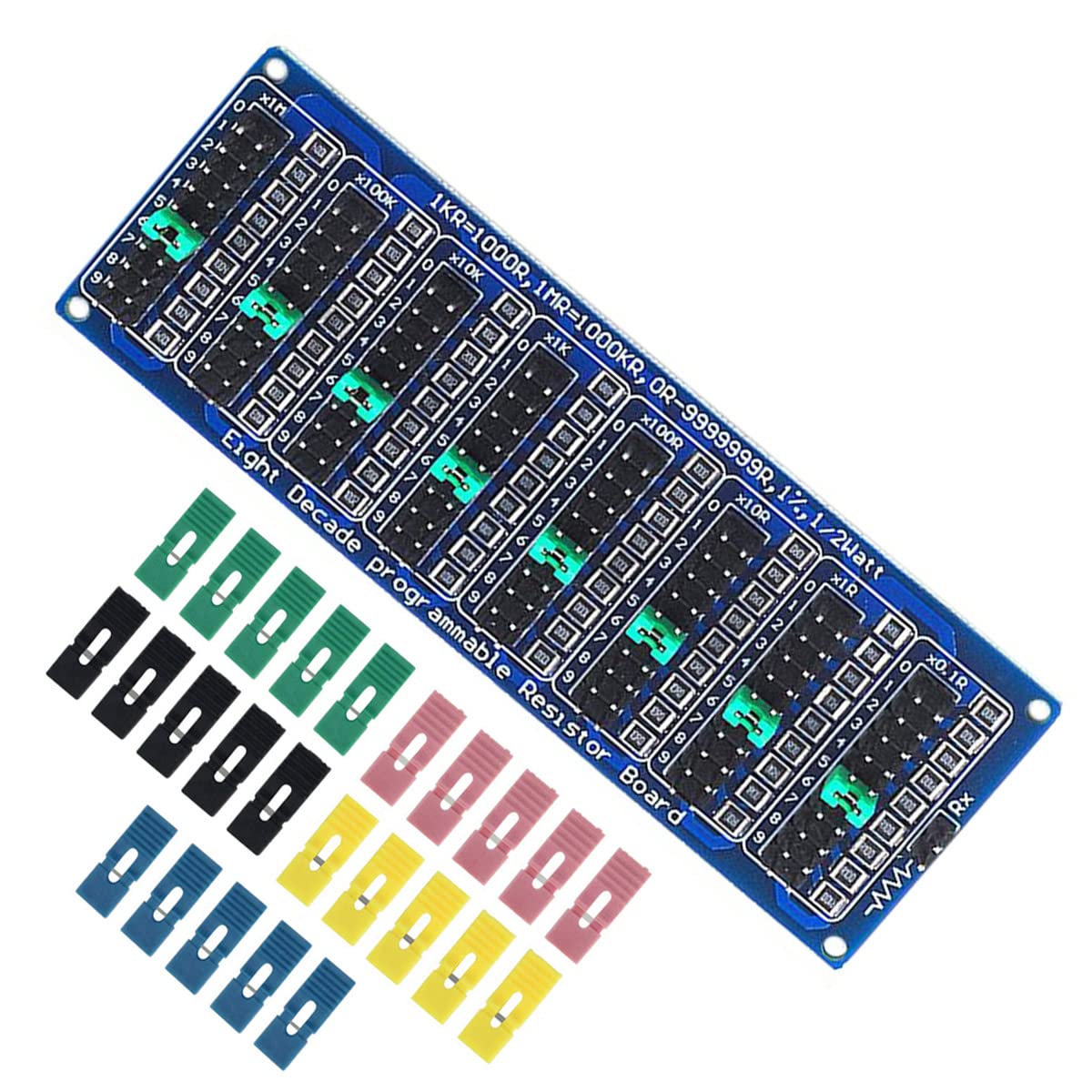 Youmile 0.1R-9999999R Programmierbare Widerstandsplatine Acht Jahrzehnte einstellbare Schiebewiderstandsplatine 1R 1% 1/2 Watt mit 25 Stück Jumper Cap Youmile 0.1R-9999999R Programmierbare Widerstandsplatine Acht Jahrzehnte einstellbare Schiebewiderstandsplatine 1R 1% 1/2 Watt mit 25 Stück Jumper Cap von Youmile