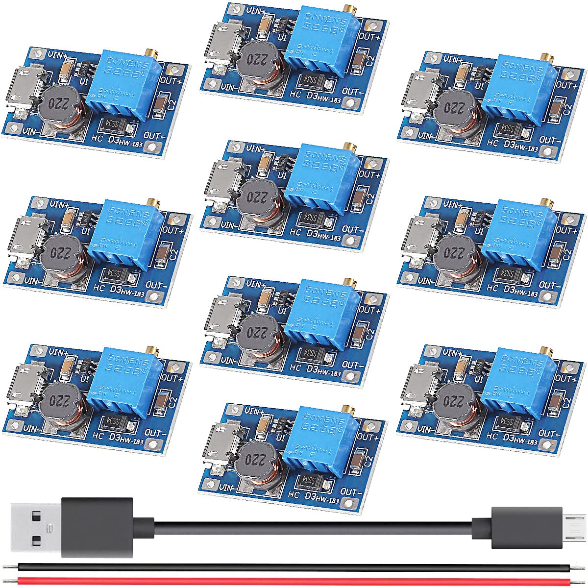 Youmile 10 Stück Step up Converter modul 2V-24V bis 5V-28V 2A Einstellbares Modul Spannungsreglerplatine DC-DC Mico-USB-Schnittstelle mit rotem und schwarzem Kabel Micro-zu-USB-Kabel Youmile 10 Stück Step up Converter modul 2V-24V bis 5V-28V 2A Einstellbares Modul Spannungsreglerplatine DC-DC Mico-USB-Schnittstelle mit rotem und schwarzem Kabel Micro-zu-USB-Kabel von Youmile