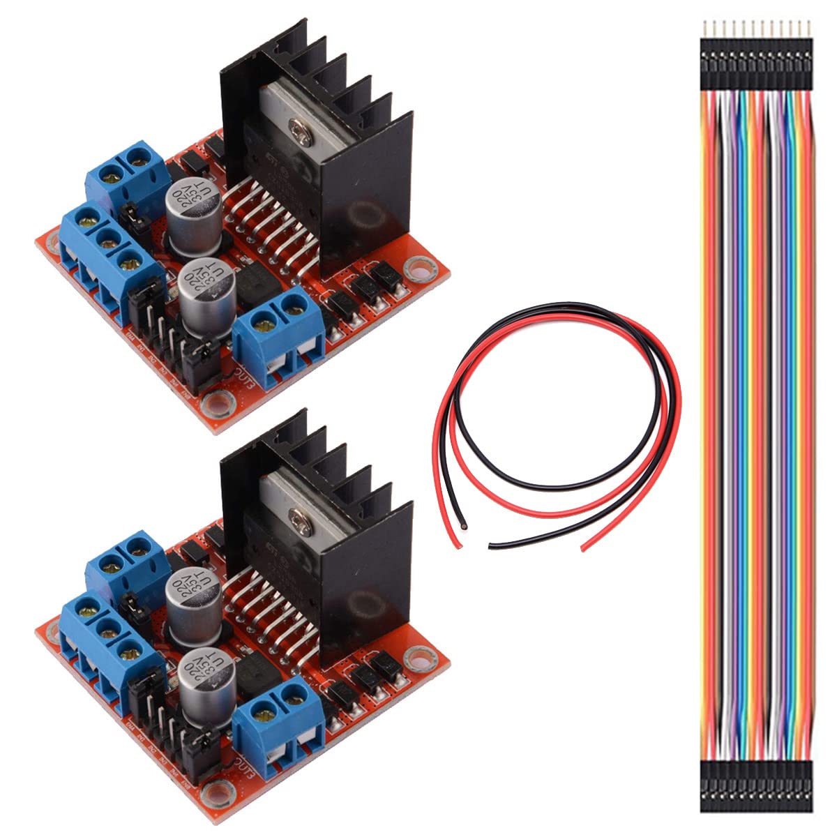 Youmile 2 Stück L298N Motorantriebs Steuerplatine DC Dual H-Brückenroboter Schrittmotorsteuerungs und Antriebsmodul für Arduino Smart Car mit Dupont-Kabel von Youmile
