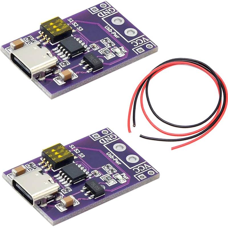 Youmile 2 Stück PD/QC/AFC Schnelllade-Decoy-Triggermodul 5V 9V 12V 15V 20V Festspannungsausgang Typ-C QC AFC PD2.0 PD3.0 mit 26 AWG rotem und schwarzem Kabel von Youmile