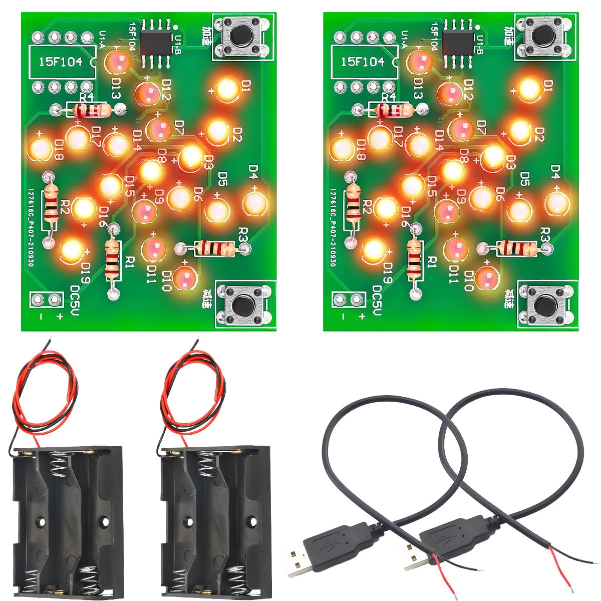 Youmile 2 Stück Soldering Practice Kit Platine, LED, rotierende Windmühle, blinkendes Licht, einstellbare Geschwindigkeit, SMT/für SMD-Leiterplatte mit drei AA-Batterieboxen, USB-zweiadriges Kabel Youmile 2 Stück Soldering Practice Kit Platine, LED, rotierende Windmühle, blinkendes Licht, einstellbare Geschwindigkeit, SMT/für SMD-Leiterplatte mit drei AA-Batterieboxen, USB-zweiadriges Kabel von Youmile