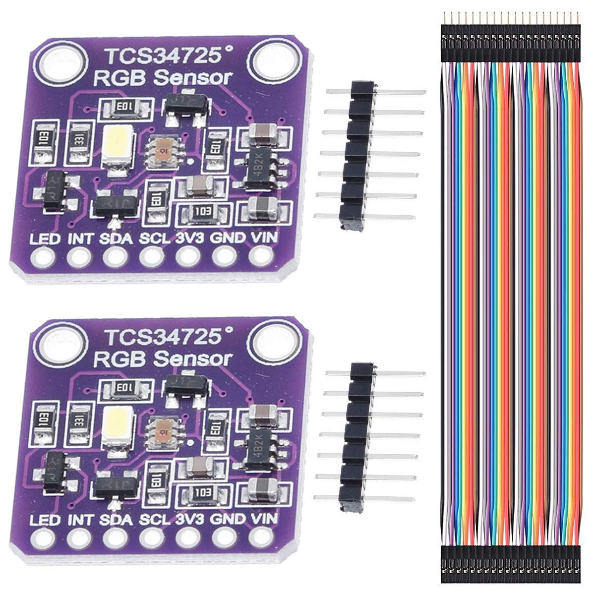 Youmile 2 Stück TCS-34725 TCS34725 RGB Lichtfarbmodul Farberkennungssensor mit IR Filter und weißer LED für Arduino mit Dupont Kabel Youmile 2 Stück TCS-34725 TCS34725 RGB Lichtfarbmodul Farberkennungssensor mit IR Filter und weißer LED für Arduino mit Dupont Kabel von Youmile