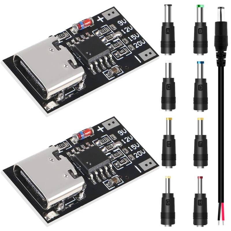 Youmile 2 Stück USB-C PD Trigger Modul PD/QC2.0 3.0 QC4+ Decoy Board Schnellladung 9V 12V 15V 20V 5A Boost Power Modul Spannung fest eingestellter Ausgang mit DC-Anschluss-Kits DC-Steckerkabel von Youmile