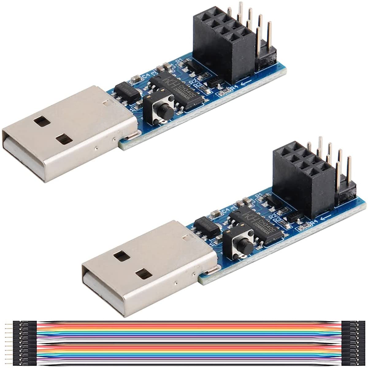 Youmile 2 Stück USB zu ESP8266 Adaptermodul CH340C ESP-01 ESP-01S Prog WiFi Programmer Downloader Adapter mit Reset-Taste, mit DuPont-Kabel Youmile 2 Stück USB zu ESP8266 Adaptermodul CH340C ESP-01 ESP-01S Prog WiFi Programmer Downloader Adapter mit Reset-Taste, mit DuPont-Kabel von Youmile