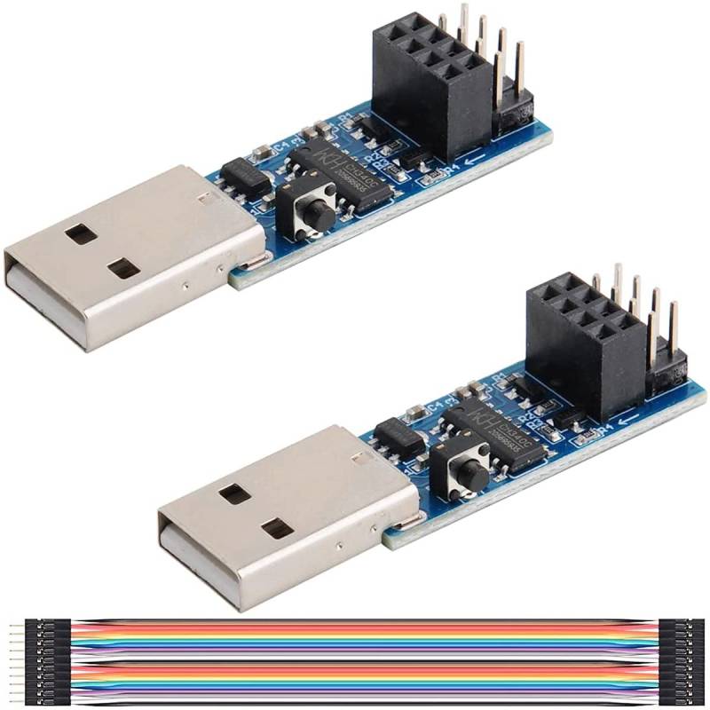 Youmile 2 Stück USB zu ESP8266 Adaptermodul CH340C ESP-01 ESP-01S Prog WiFi Programmer Downloader Adapter mit Reset-Taste, mit DuPont-Kabel von Youmile
