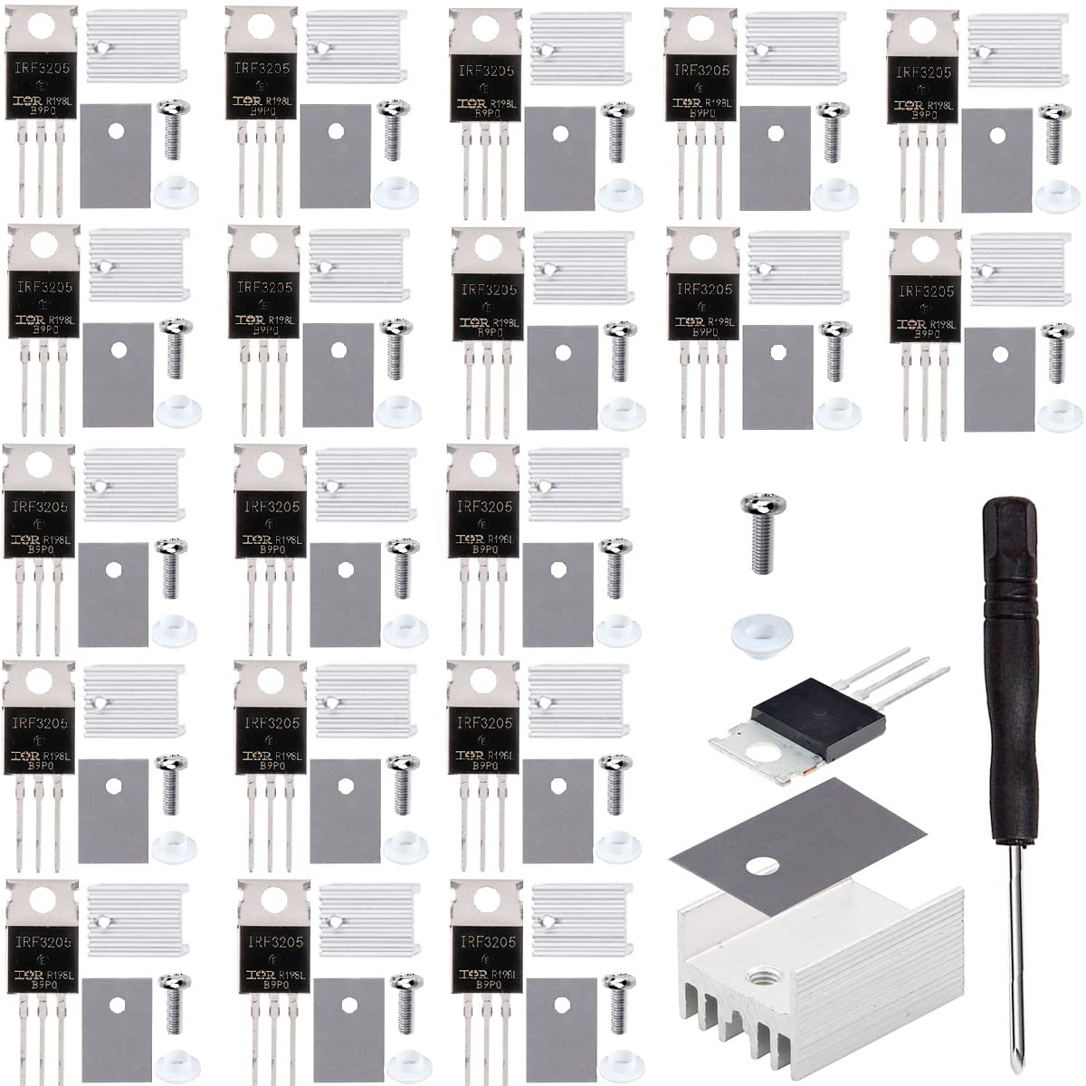 Youmile 20 Stück IRF3205 3205 Mosfet-Transistor N-Kanal 110A 55V Leistungs-MOSFET TO-220AB mit Kühlkörper-Schraubenscheibe Gummi-Silikon-Schraubendreher für Heimwerker Youmile 20 Stück IRF3205 3205 Mosfet-Transistor N-Kanal 110A 55V Leistungs-MOSFET TO-220AB mit Kühlkörper-Schraubenscheibe Gummi-Silikon-Schraubendreher für Heimwerker von Youmile