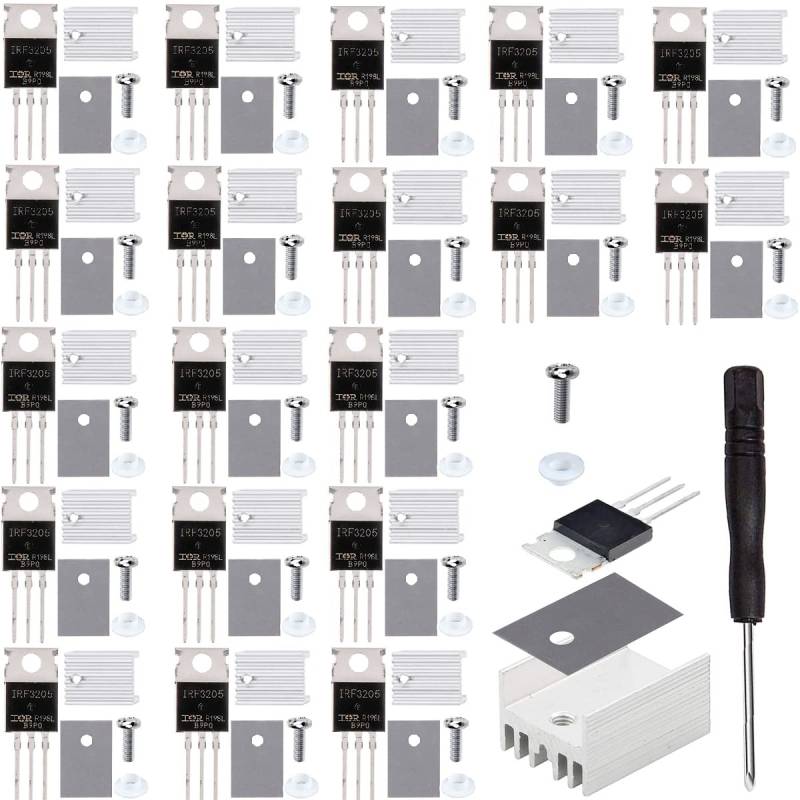 Youmile 20 Stück IRF3205 3205 Mosfet-Transistor N-Kanal 110A 55V Leistungs-MOSFET TO-220AB mit Kühlkörper-Schraubenscheibe Gummi-Silikon-Schraubendreher für Heimwerker von Youmile
