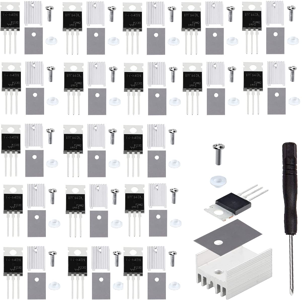 Youmile 20 Stück IRF540 IRF540N Mosfet-Transistor 33A 100V N-Kanal-Leistungs-MOSFET TO-220 mit Kühlkörper-Schraubenscheibe Gummi-Silikon-Schraubendreher für Heimwerker und Heimwerker Youmile 20 Stück IRF540 IRF540N Mosfet-Transistor 33A 100V N-Kanal-Leistungs-MOSFET TO-220 mit Kühlkörper-Schraubenscheibe Gummi-Silikon-Schraubendreher für Heimwerker und Heimwerker von Youmile