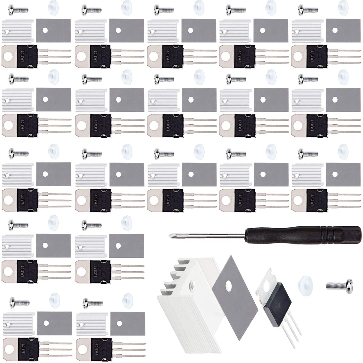Youmile 20 Stück LM317T einstellbarer positiver Spannungsregler 3-Terminal 1.2-37V 1.5A IC LM317 Chip TO-220 mit Kühlkörper-Schraubenscheibe Gummi-Silikon-Schraubendreher Youmile 20 Stück LM317T einstellbarer positiver Spannungsregler 3-Terminal 1.2-37V 1.5A IC LM317 Chip TO-220 mit Kühlkörper-Schraubenscheibe Gummi-Silikon-Schraubendreher von Youmile