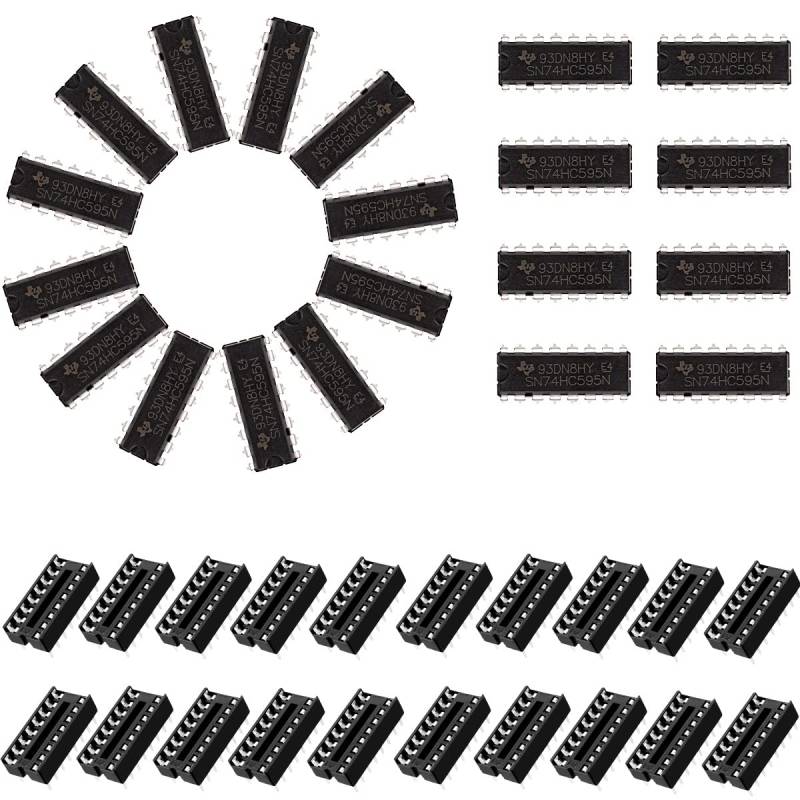 Youmile 20 Stück SN74HC595N 8-Bit-Zähler-Schieberegister 74HC595 DIP-16 3-State-Ausgangsregister Integrierte Schaltungen Hochgeschwindigkeitsübertragung + 20 Stück DIP-16 IC-Sockel von Youmile