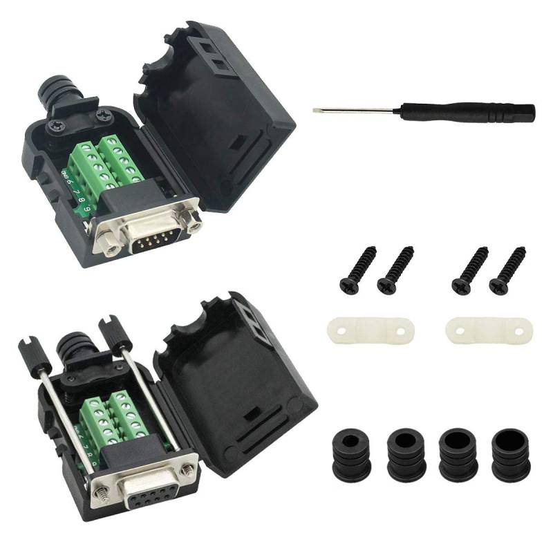 Youmile 2PCS DB9 D-SUB-Anschluss 9-polig Stecker und Buchse 2 Row-Anschlüsse Adapter Breakout PCB Board für Heimwerker mit Schlitzschraubendreher + Kabelabdeckung von Youmile