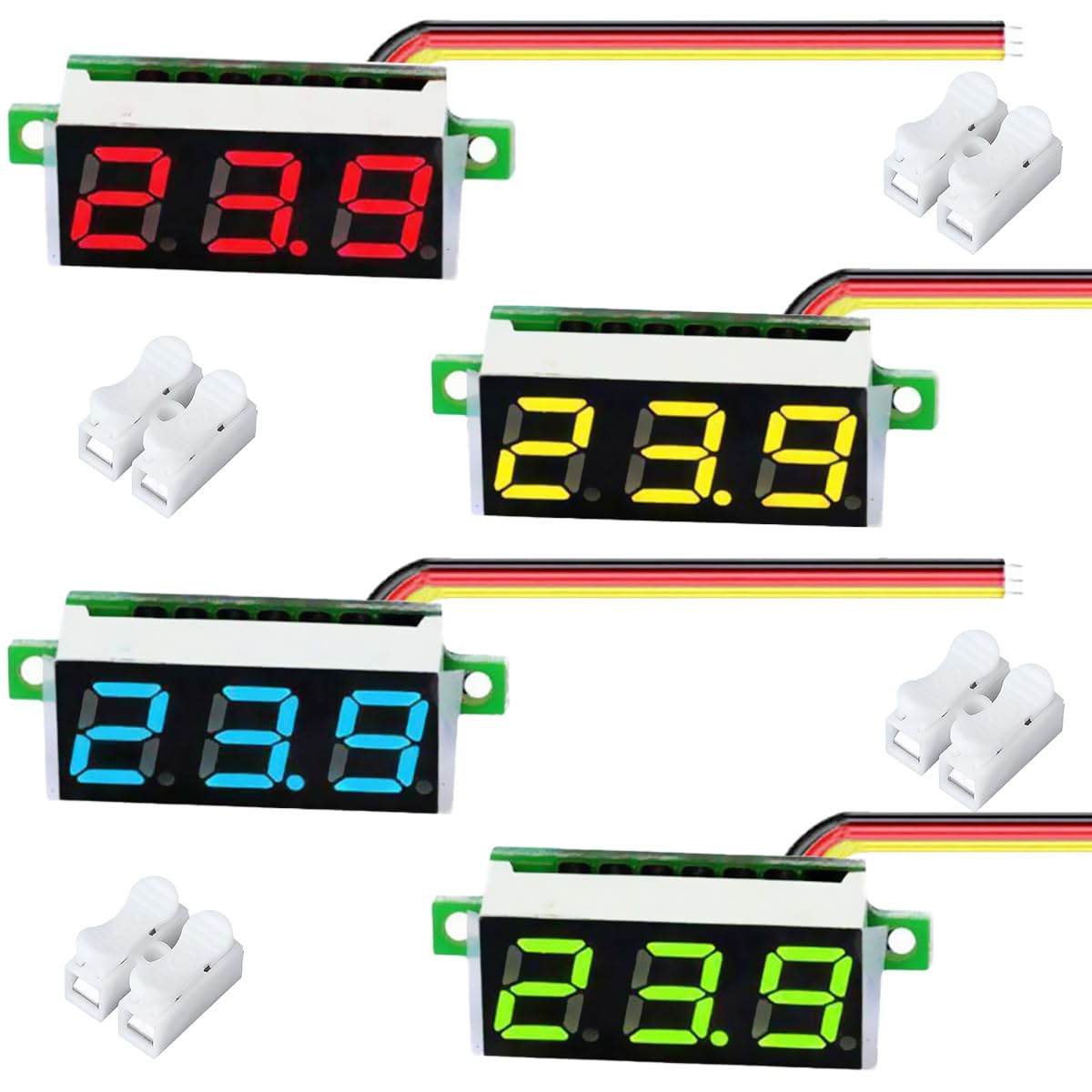Youmile 4 Stück DC Voltage Display, Gleichspannungsanzeige DC 0-100 V 0,28 Zoll 3 Drähte Spannungsprüfer Messgerät LED-Anzeige Rot, Gelb, Blau, Grün Mini-Digitalvoltmeter mit Crimpanschluss CH-2 Youmile 4 Stück DC Voltage Display, Gleichspannungsanzeige DC 0-100 V 0,28 Zoll 3 Drähte Spannungsprüfer Messgerät LED-Anzeige Rot, Gelb, Blau, Grün Mini-Digitalvoltmeter mit Crimpanschluss CH-2 von Youmile