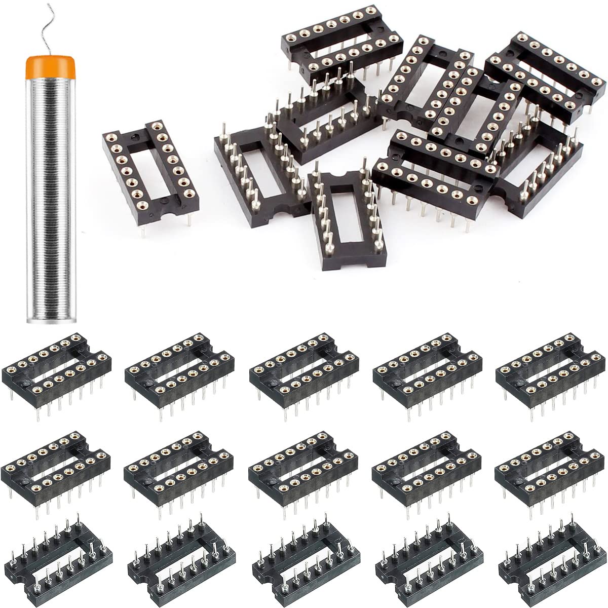 Youmile 40 Stück 14-poliger runder DIP-IC-Sockel 2,54-mm-Raster-IC-Sockeladapter Rundloch-Löttyp hohe Qualität Nicht leicht zu brechen, mit Zinndrahtstift für Elektronikexperimente von Youmile