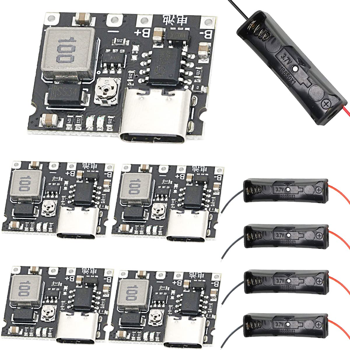 Youmile 5 Stück 18650Lithium Li-ion Battery Charger Board 3,7 V 4,2 V bis 5 V/9 V 1 A DC-DC Step Up Boost-Modul Einstellbares Laden und Entladen + 5 Stück 18650-Batteriebox Youmile 5 Stück 18650Lithium Li-ion Battery Charger Board 3,7 V 4,2 V bis 5 V/9 V 1 A DC-DC Step Up Boost-Modul Einstellbares Laden und Entladen + 5 Stück 18650-Batteriebox von Youmile