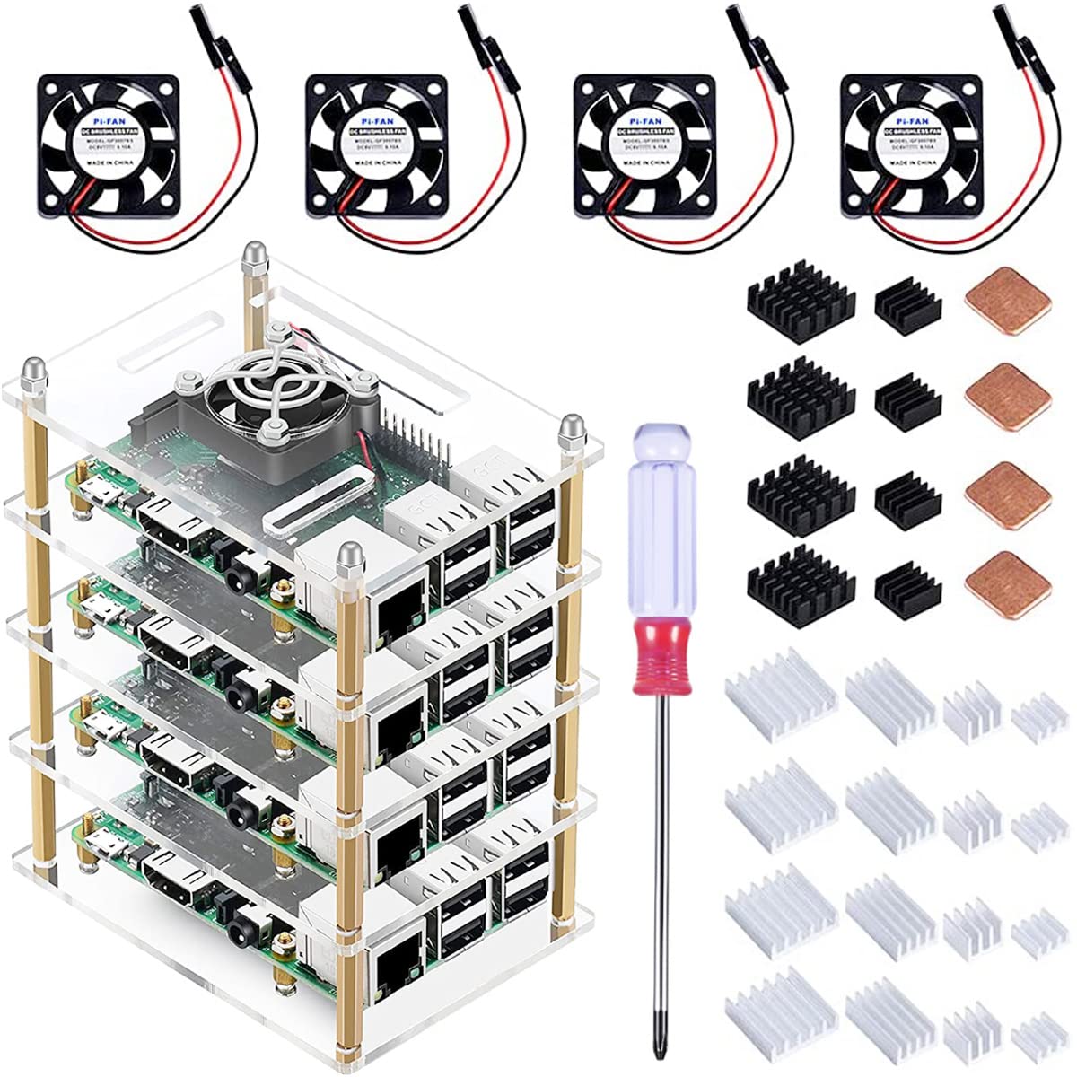 Youmile Pi Rack Gehäuse für Raspberry Pi 4 Model B,mit Lüfter und für Raspberry Pi 3 B Kühlkörper,4 Schichten Acryl Gehäuse für Raspberry Pi 4/3/2 Model B Youmile Pi Rack Gehäuse für Raspberry Pi 4 Model B,mit Lüfter und für Raspberry Pi 3 B Kühlkörper,4 Schichten Acryl Gehäuse für Raspberry Pi 4/3/2 Model B von Youmile