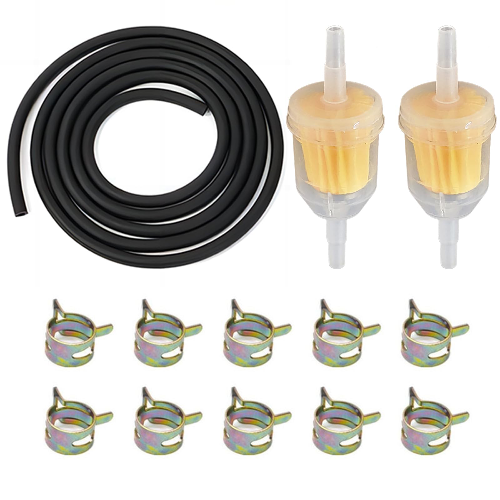 Motorrad-Kraftstofffilterschlauch-Set, 2 m, 8 mm Kraftstoffleitung + 2 x Kraftstofffilter + 10 x Schlauchschellen, kompatibel mit 49 cc Roller, Dirtquad, Quad, ATV, Motorrad Motorrad-Kraftstofffilterschlauch-Set, 2 m, 8 mm Kraftstoffleitung + 2 x Kraftstofffilter + 10 x Schlauchschellen, kompatibel mit 49 cc Roller, Dirtquad, Quad, ATV, Motorrad von Young Wolf
