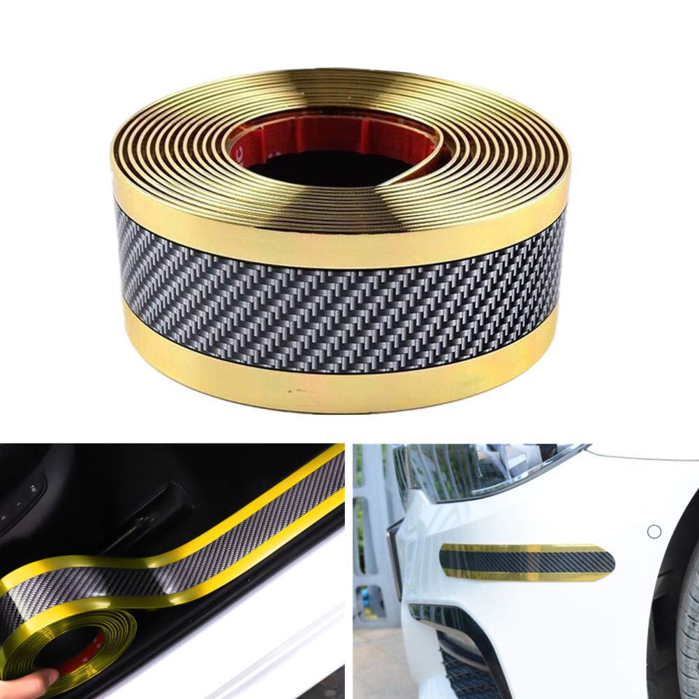 Youngine Universal Carbon Fiber Kohlefaser Auto Einstiegsleisten Schutz Selbstklebende Flexible Auto Aufkleber Schutzfolie für Auto SUV Lkw Tür Einstiegsleisten (5 * 250 cm / 2 * 98,4 zoll, Gold) von Youngine