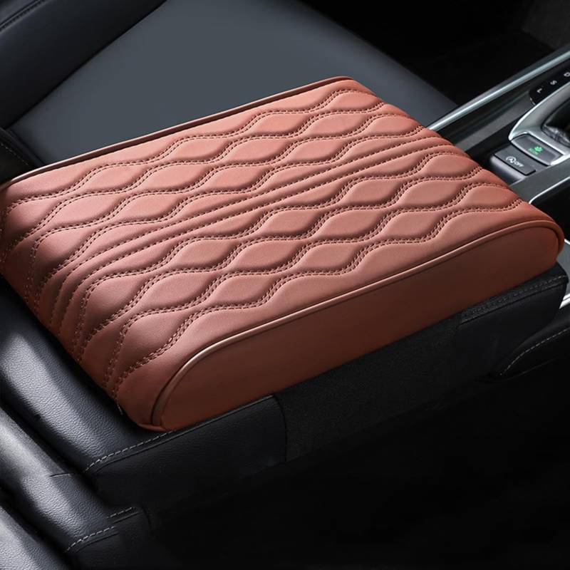 Armlehnenbox für Fahrzeuge Universal Auto Armlehnen Auflage PU Leder Car Armrest Box Pad mit Organizer Taschen Auto Mittelkonsole Pad Auto Armlehne Box Polster Mittelkonsole Abdeckung (W1/Orange) von Youning
