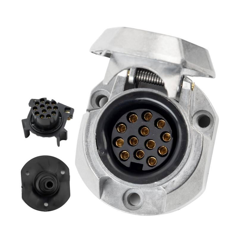13+1 polige Steckdose, 1 Pack, Alu-Guss-Gehäuse, mit Abschaltautomatik, 13pol Steckdose nach ISO 11446 genormt, Steckanschluss für 12V Systeme, 13 pol Buchse mit Klappdeckel, 13pin Socket kit von Your Day Mate