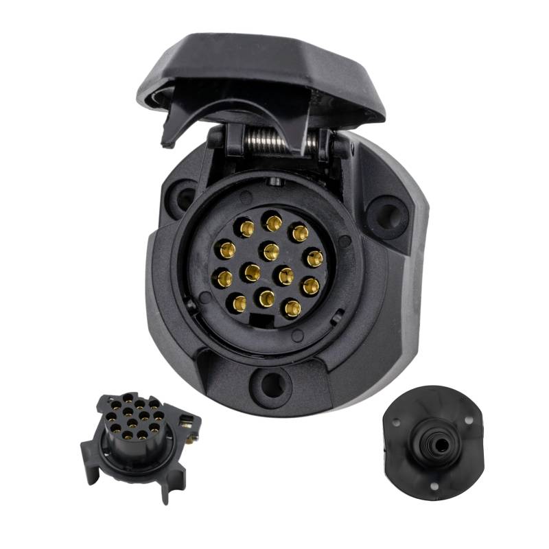 13+1 polige Steckdose, 1 Pack, Hartplastik-Gehäuse, mit Abschaltautomatik, 13 pol Steckdose nach ISO 11446 genormt, Steckanschluss für 12V Systeme, 13pol Buchse mit Klappdeckel, 13 pin Socket von Your Day Mate