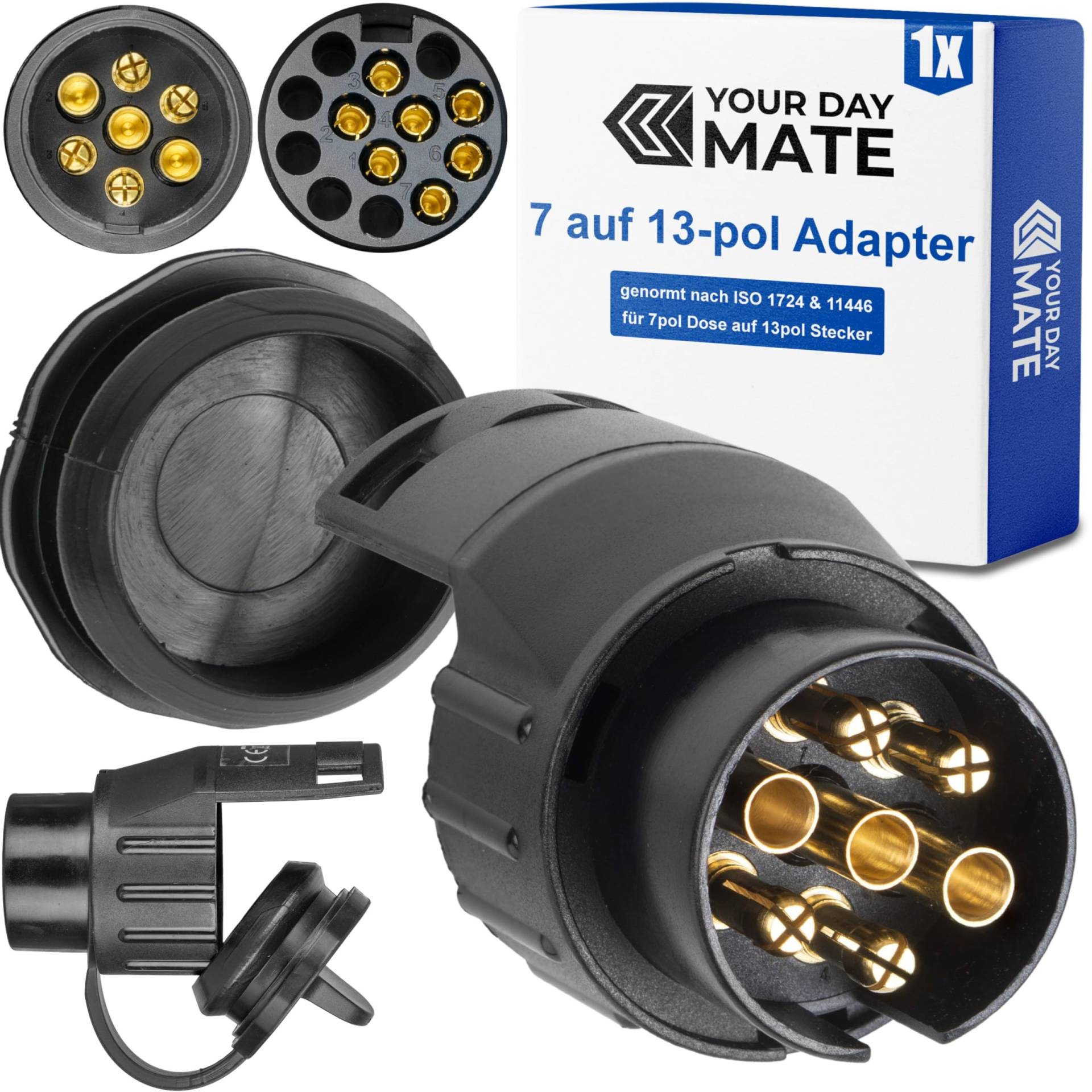 7 auf 13-pol Adapter Stecker, Set mit Parking Cover, Steckverbindung 13 Pol Anhänger Stecker zu 7 Pol Auto Steckdose, 7-13 Pin Adapter nach ISO 1724 und 11446 genormt, AHK Verbinder für 12 V Systeme 7 auf 13-pol Adapter Stecker, Set mit Parking Cover, Steckverbindung 13 Pol Anhänger Stecker zu 7 Pol Auto Steckdose, 7-13 Pin Adapter nach ISO 1724 und 11446 genormt, AHK Verbinder für 12 V Systeme von Your Day Mate