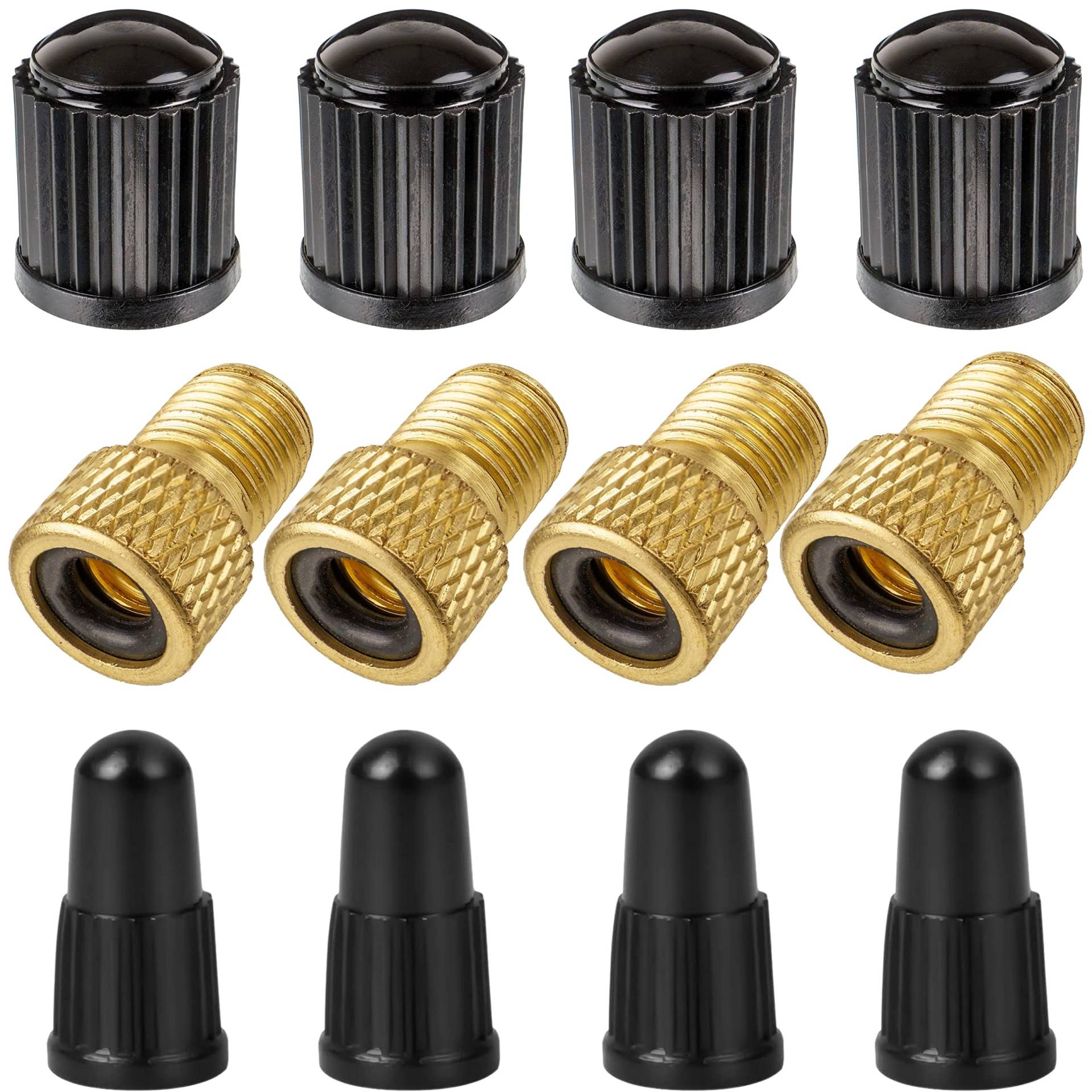 Adapter Set für Dunlop- und Sclaverand Ventil auf Schrader Ventil, 12 Pack, 4 x DV + SV auf AV-Ventil, 4 x Auto Ventildeckel, 4 x Presta Ventil Kappe, Fahrrad Ventil Adapter, Adapter Radventil Presta von Your Day Mate