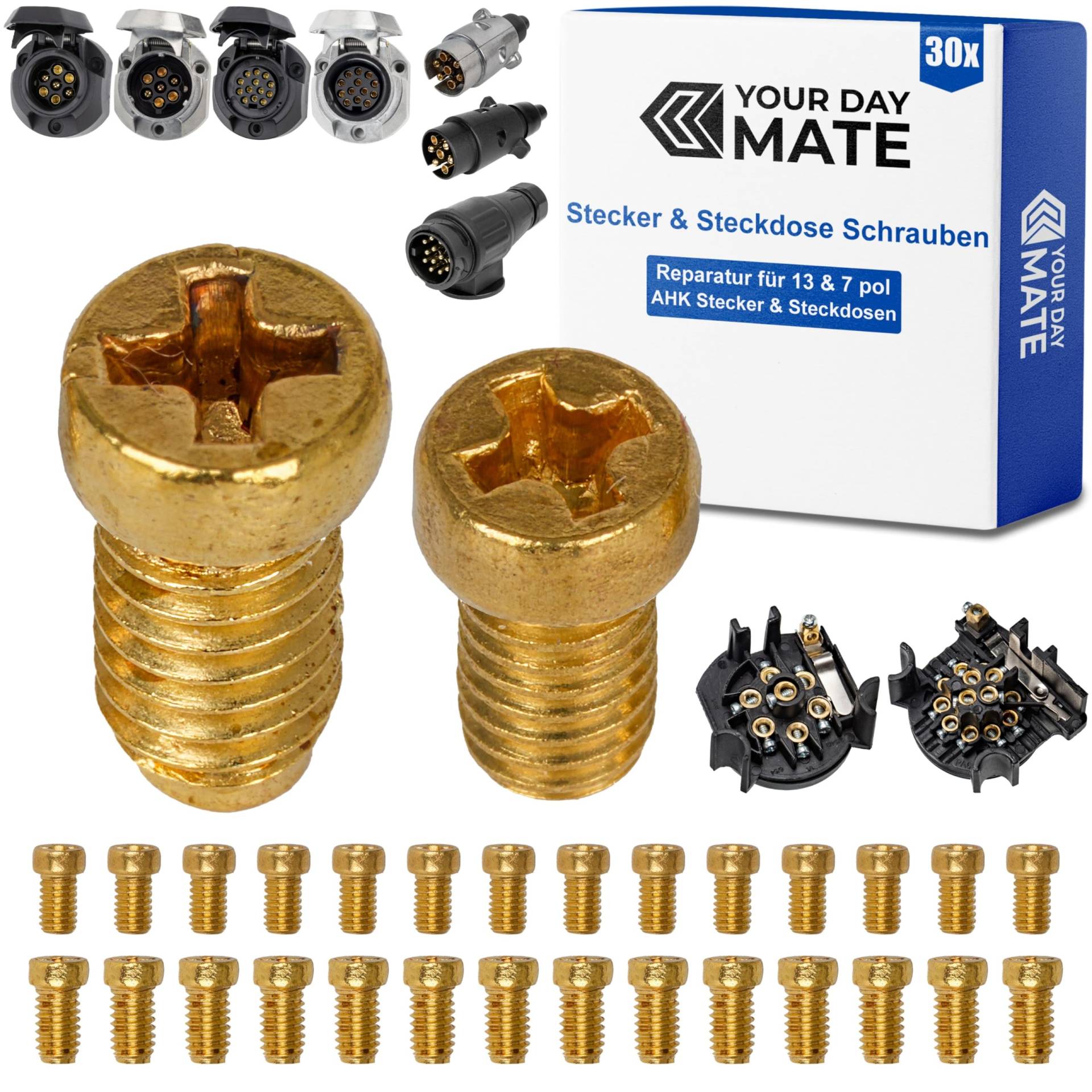 Ersatz Messing Schrauben Set, 30 Stück, für Anhänger Stecker und Steckdose, Größe M3.5 x 6 und M3 x 4,5, Messingschrauben Kontakte Steckerdose Hänger, Reparatur Kit für 12V Anhängerstecker und Dose Ersatz Messing Schrauben Set, 30 Stück, für Anhänger Stecker und Steckdose, Größe M3.5 x 6 und M3 x 4,5, Messingschrauben Kontakte Steckerdose Hänger, Reparatur Kit für 12V Anhängerstecker und Dose von Your Day Mate