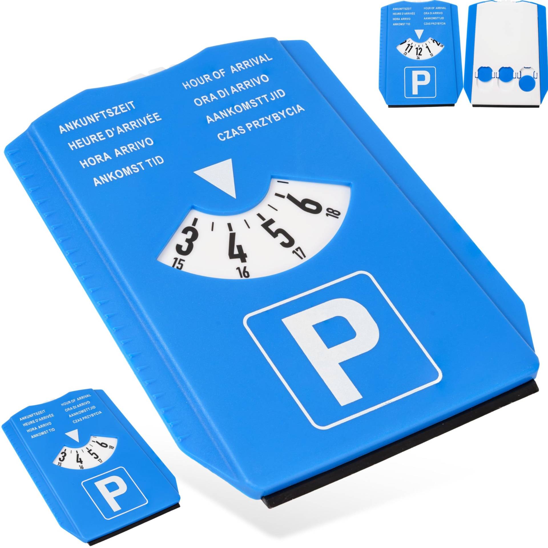 Parkscheibe mit Eiskratzer, 2 Stück, in Blau, mit acht Sprachen, Parkuhr inkl. 3 x Einkaufswagenchip, für Auto, LKW, Wohnmobil, Parking Disc Blue, Parkscheiben, Parkkarte, Park Scheibe Ankunftszeit von Your Day Mate