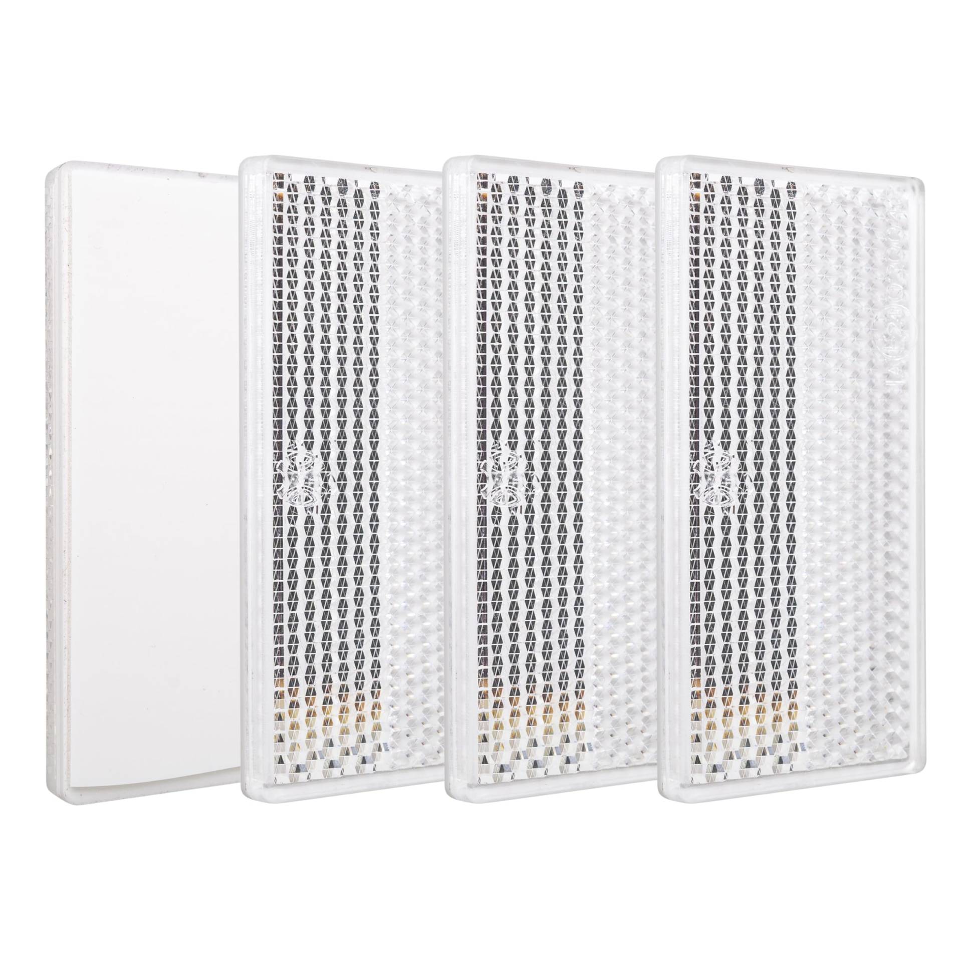 Rechteckige Reflektoren zum Ankleben, 4 Pack, Weiss, 70 x 30 x 7 mm Abmessung, E-Prüfzeichen, eckige Reflektoren für Hänger, Wohnmobil, Katzenauge lks rechts, Rückstrahler Traktor Streuscheibe Rechteckige Reflektoren zum Ankleben, 4 Pack, Weiss, 70 x 30 x 7 mm Abmessung, E-Prüfzeichen, eckige Reflektoren für Hänger, Wohnmobil, Katzenauge lks rechts, Rückstrahler Traktor Streuscheibe von Your Day Mate