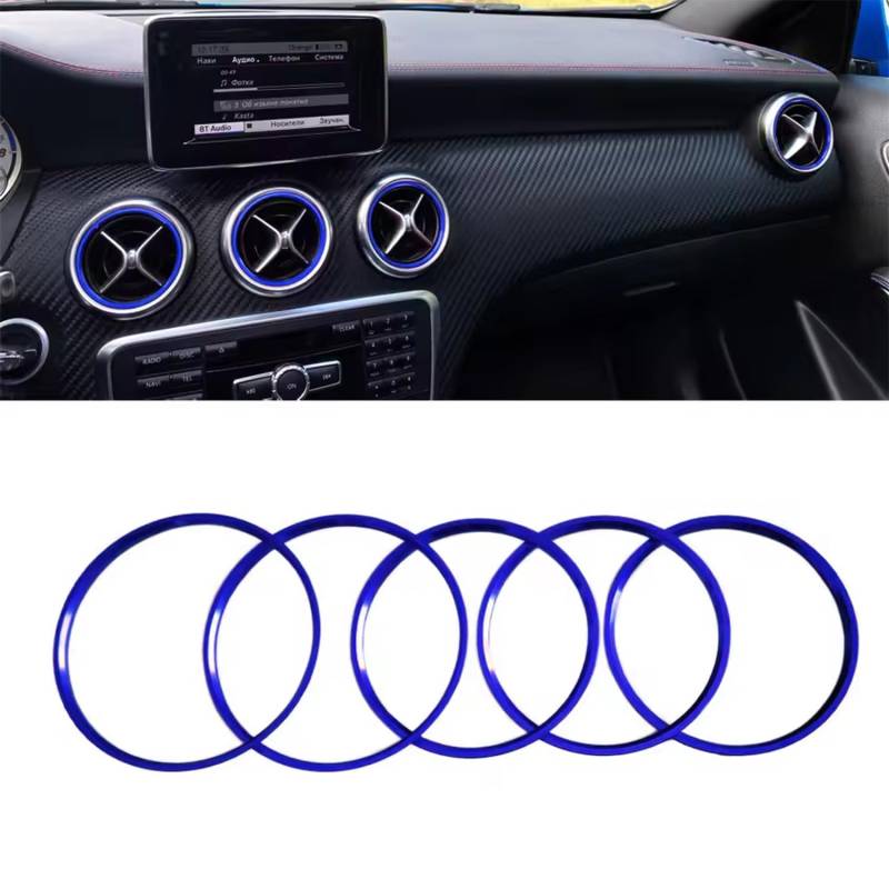5PCS Youzzei Auto Klimaanlage Dekoration Ring, Mercedes Benz Ringe AufkleberLüftungsringe Für Mercedes Benz A B CLA GLA Klasse Aufkleber, Aluminiumlegierung Mercedes A Klasse Aufkleber- Blau von Youzzei